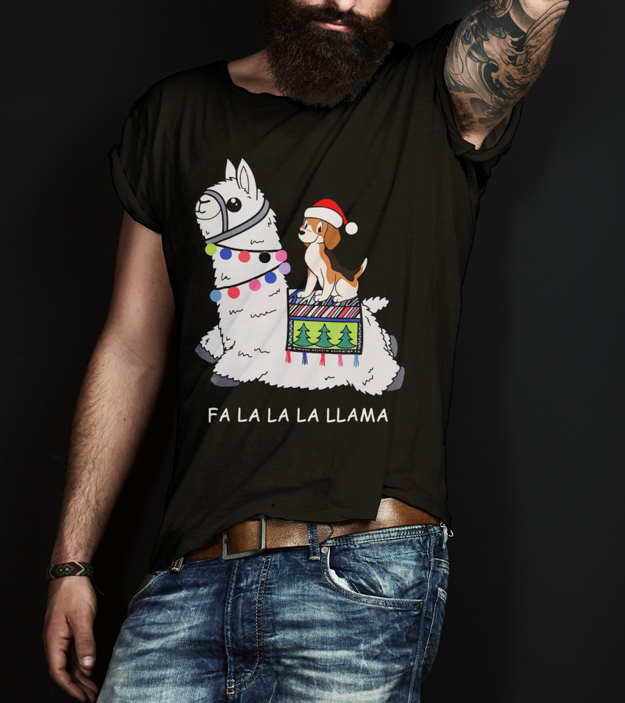 Fa La La La Llama Santa Beagle Festive Christmas Ride T-Shirt