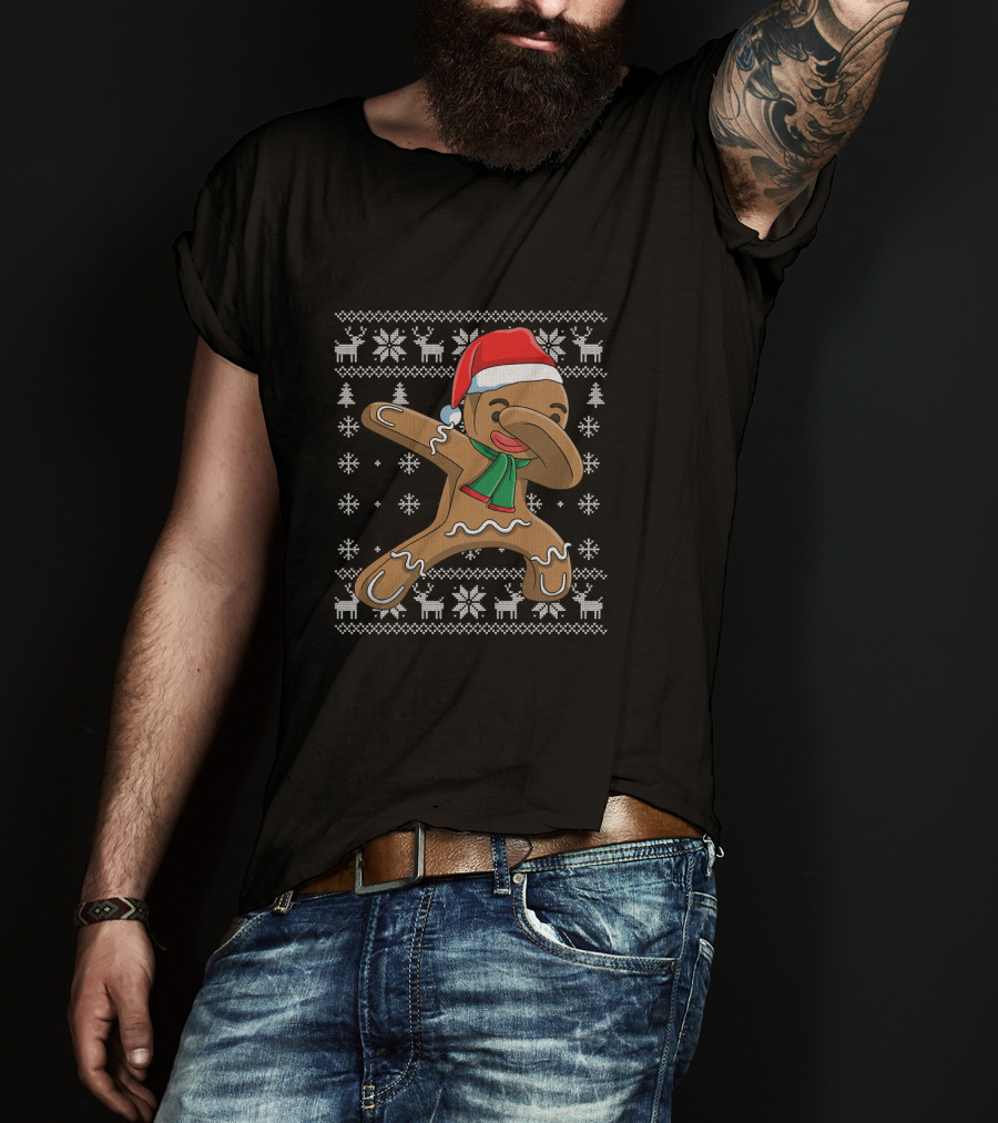 Festive Dabbing Gingerbread Man Christmas T-Shirt