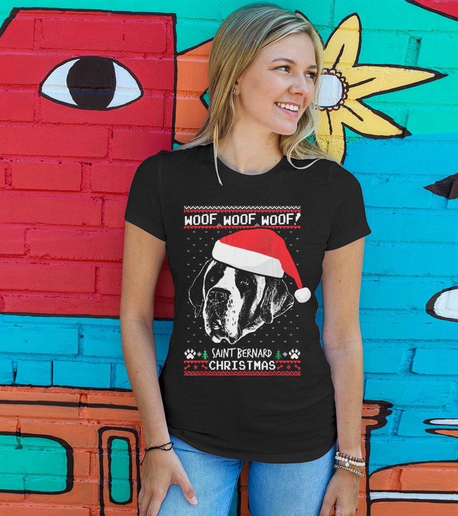 Woof Woof Woof Saint Bernard Christmas T-Shirt