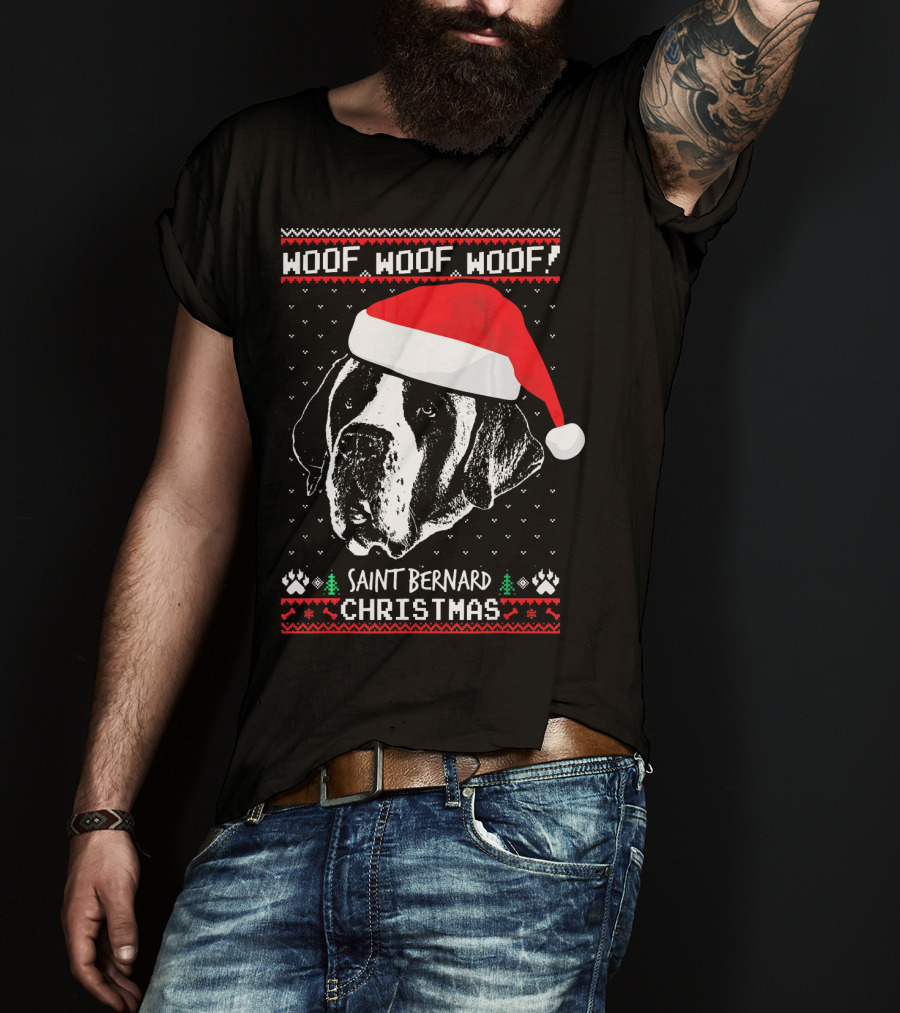 Woof Woof Woof Saint Bernard Christmas T-Shirt