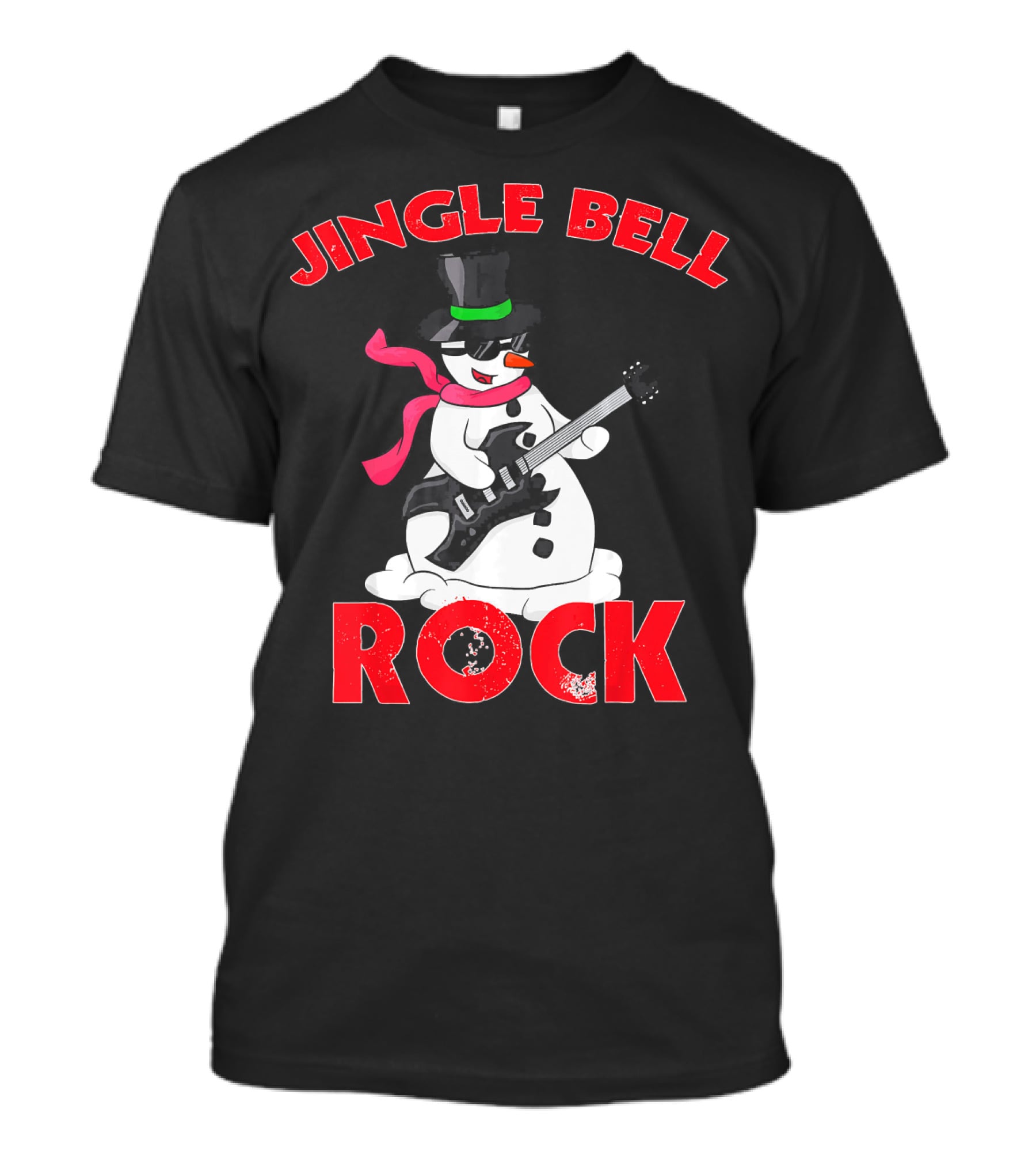 Jingle Bell Rock Snowman Playing Guitar With Top Hat And Scarf T-Shirt