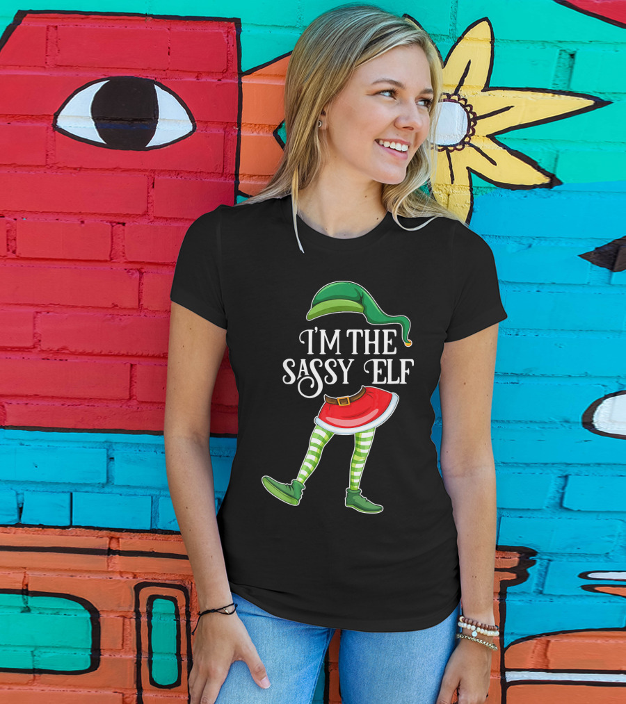 I'm The Sassy Elf With Green Hat And Striped Socks T-Shirt