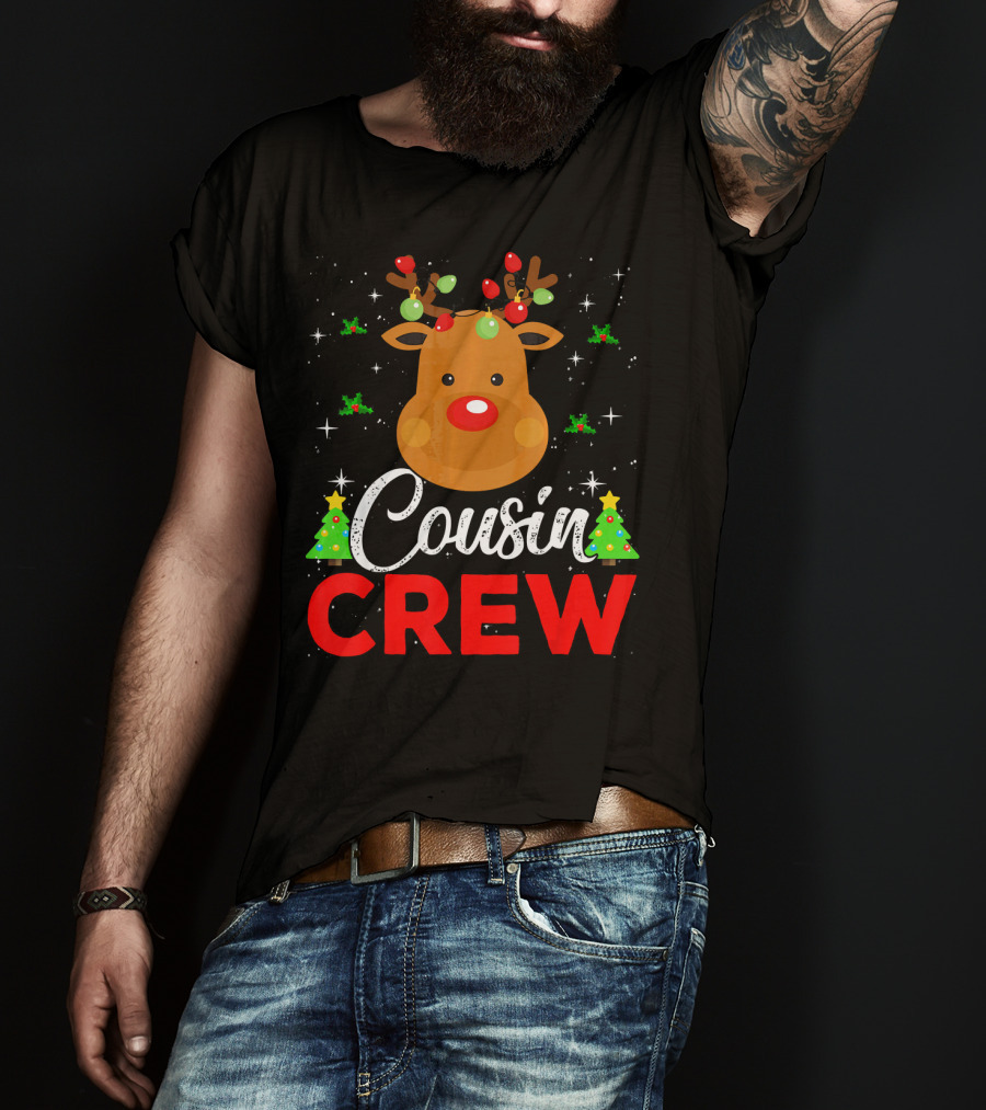 Cousin Crew Funny Reindeer Family Christmas Matching Holiday Trees T-Shirt