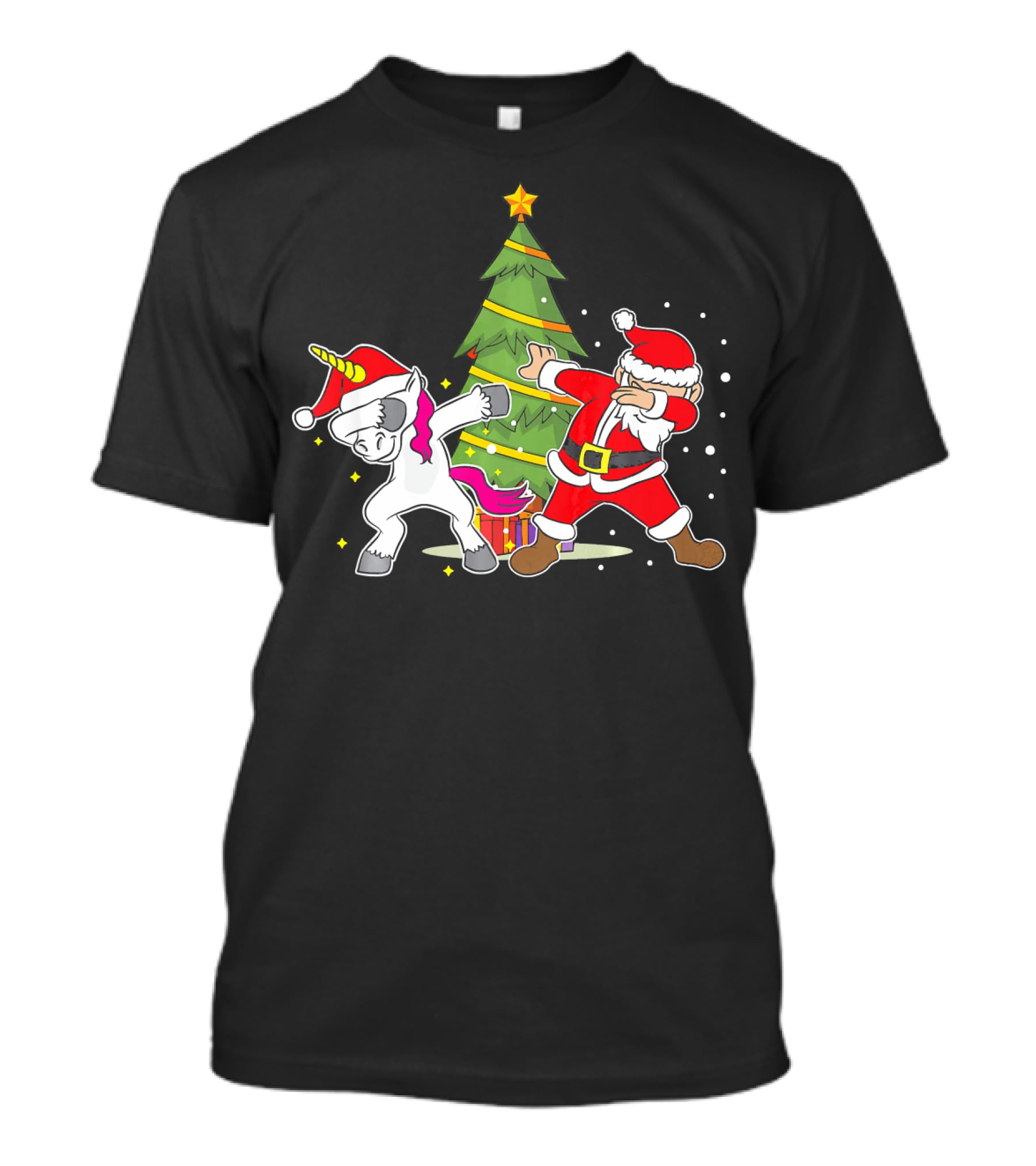 Dabbing Unicorn Xmas Christmas Santa Dance By Tree T-Shirt