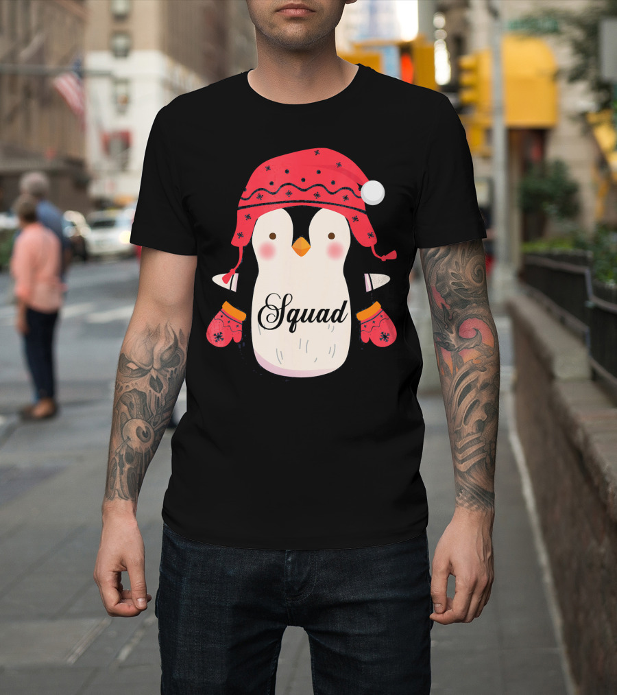 Squad Penguin Christmas Hat And Mittens T-Shirt