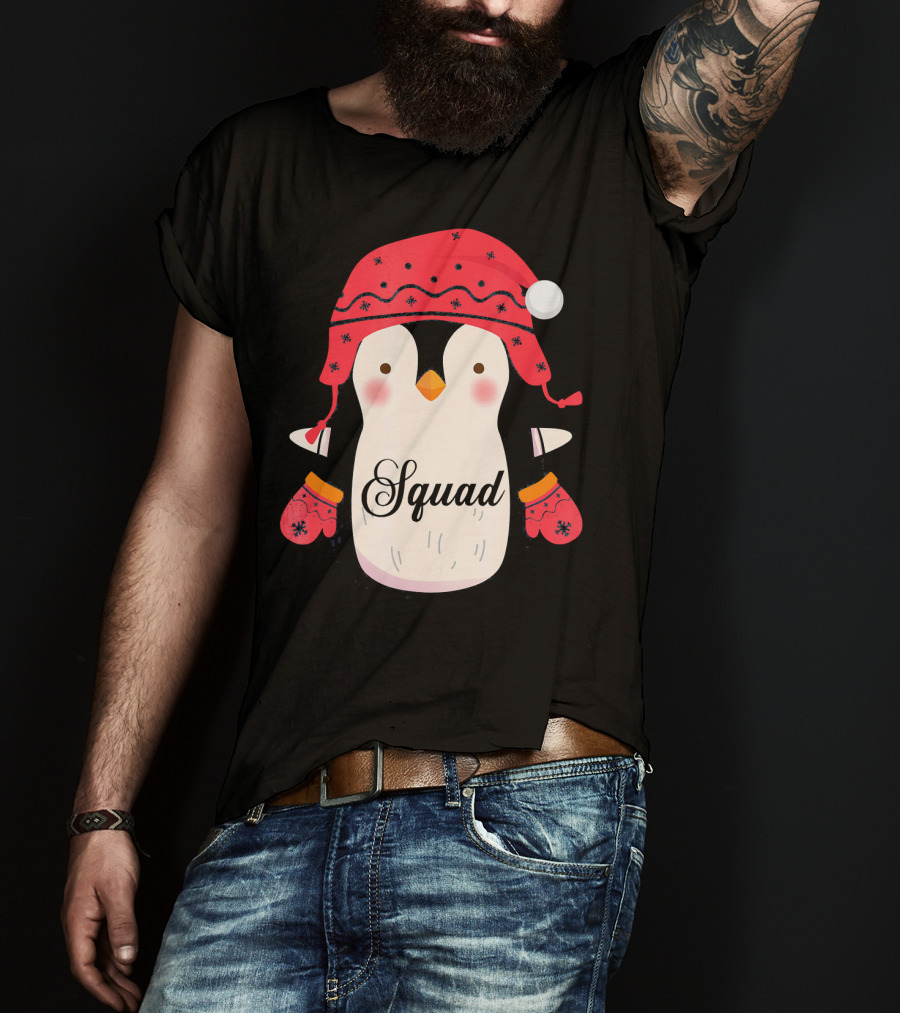 Squad Penguin Christmas Hat And Mittens T-Shirt