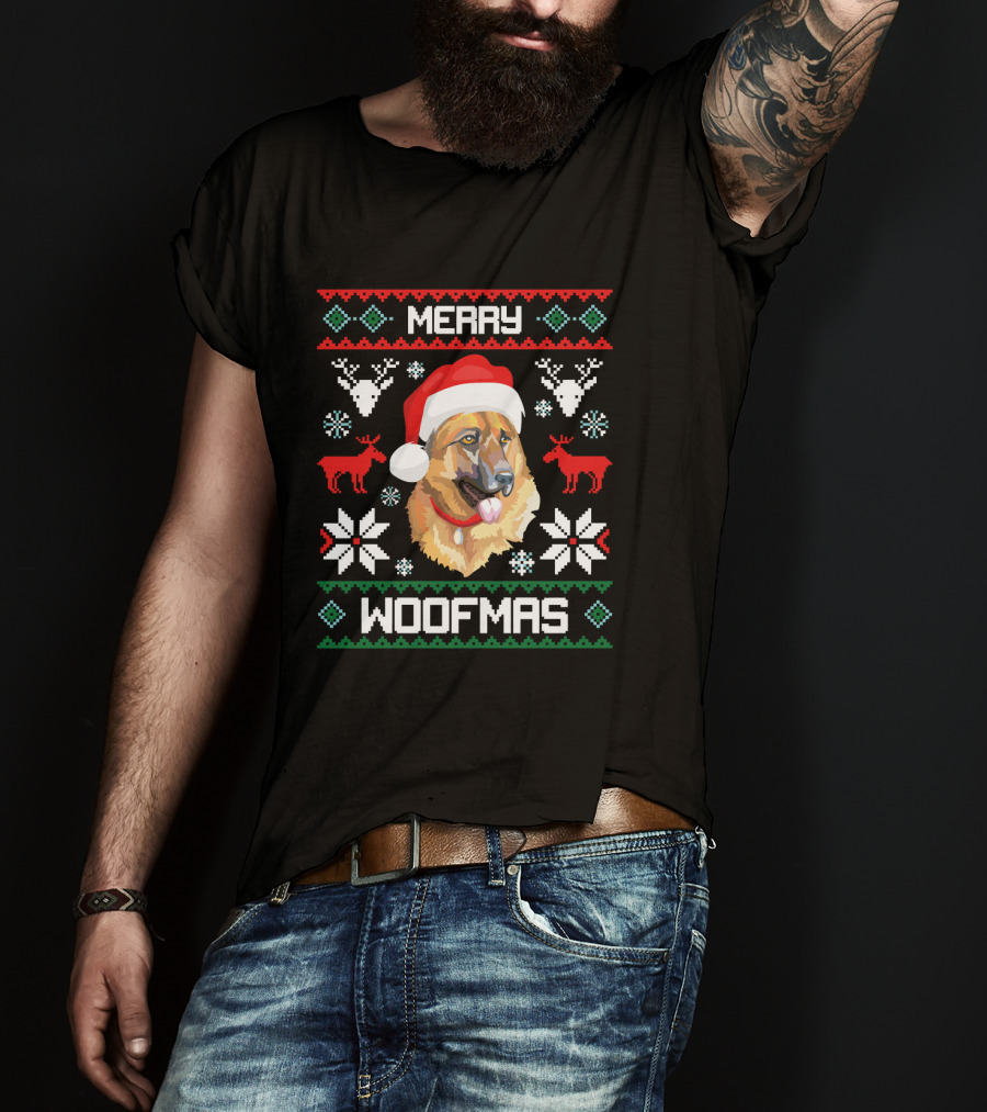 Merry Woofmas German Shepherd Dog Christmas T-Shirt
