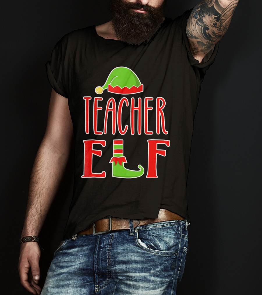 Teacher Elf Christmas Hat And Shoe Holiday T-Shirt