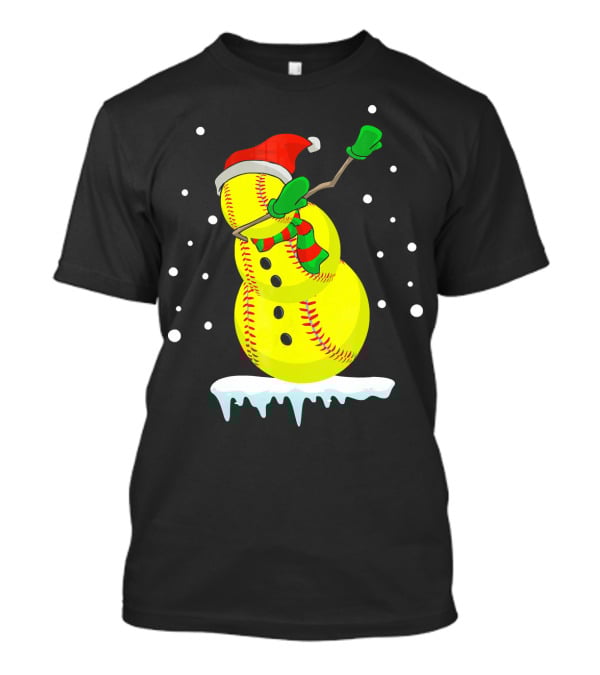 Dabbing Snowman Softball Christmas Fun T-Shirt