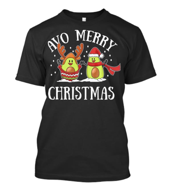 Avo Merry Christmas Avocado With Reindeer Antlers And Santa Hat T-Shirt