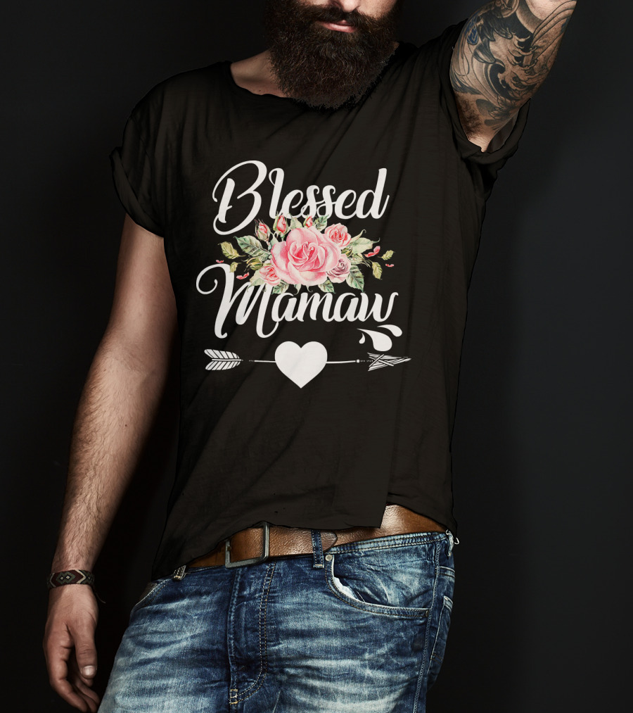 Blessed Mamaw Floral Rose Heart Arrow T-Shirt