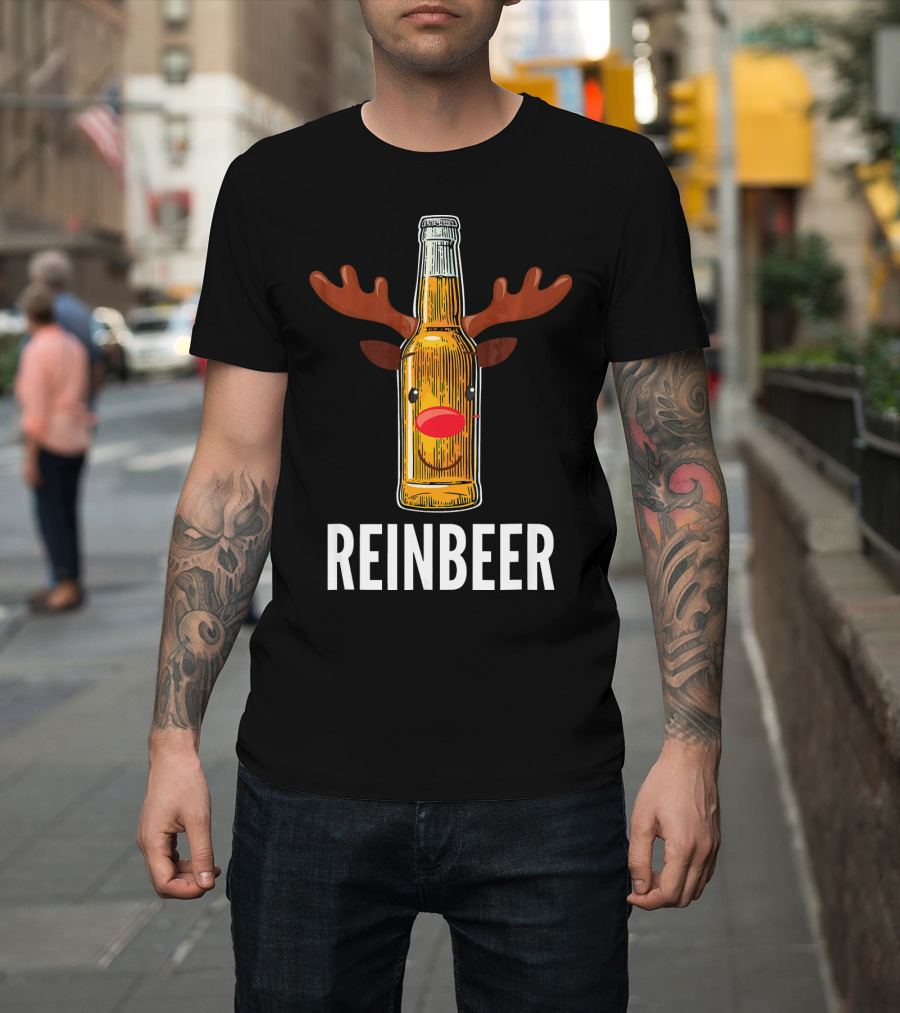 Reinbeer Beer Bottle Reindeer Antlers Funny Christmas T-Shirt