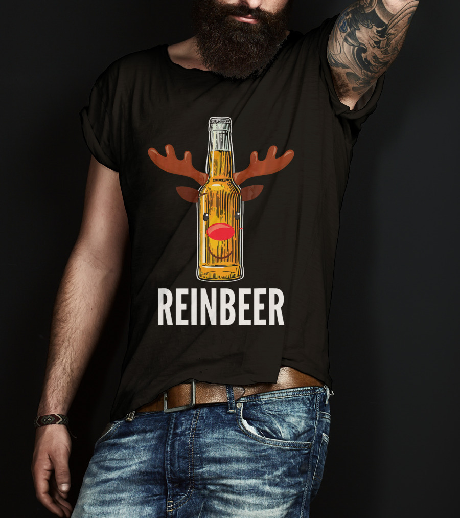 Reinbeer Beer Bottle Reindeer Antlers Funny Christmas T-Shirt