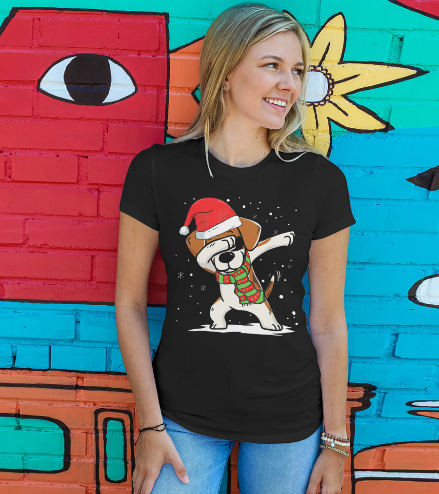Dabbing Beagle Santa Christmas Dog Dance T-Shirt