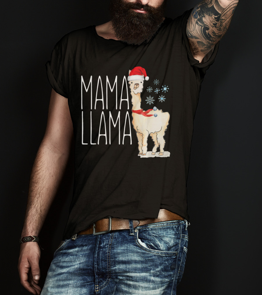 Mama Llama Christmas Snowflakes Santa Hat T-Shirt