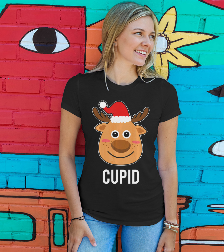 Santa Reindeer Cupid Xmas Group Adorable Christmas Deer Face Holiday T-Shirt