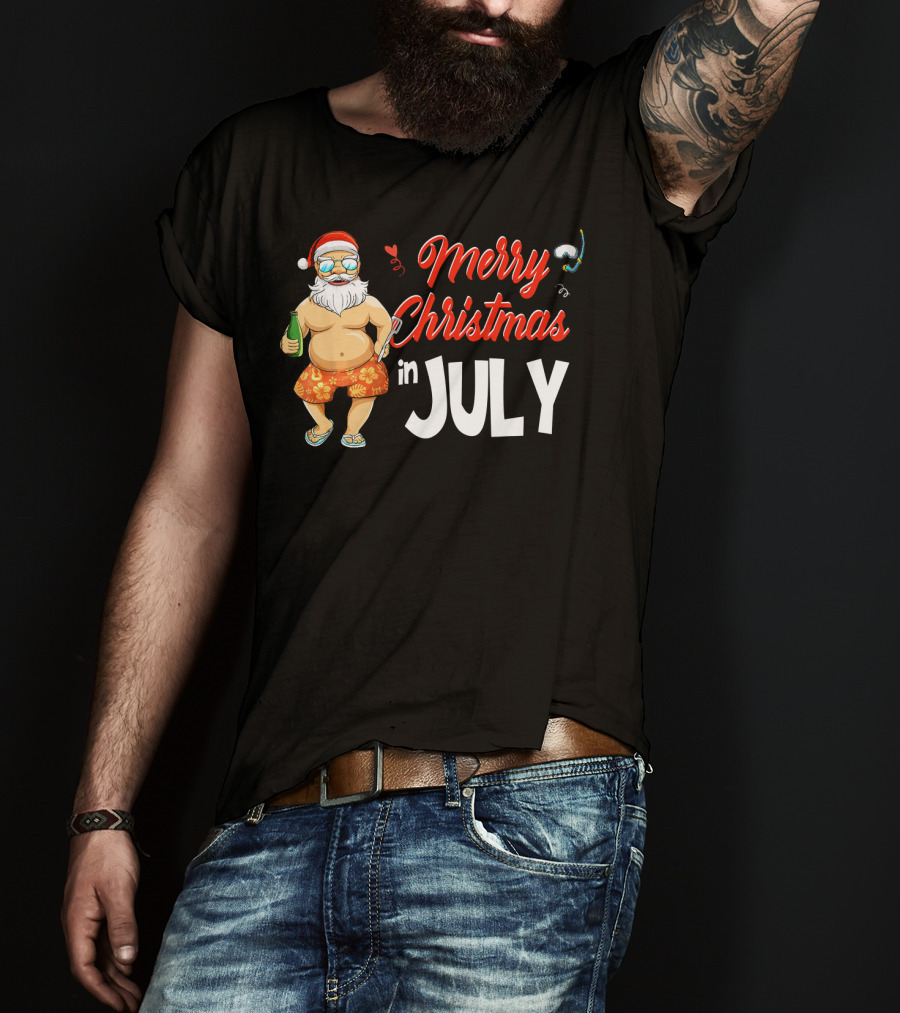Merry Christmas In July Santa Claus Summer Beach Vibes T-Shirt