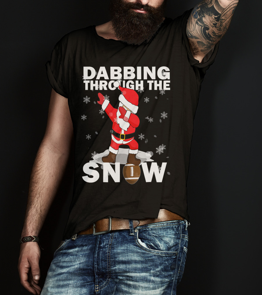 Dabbing Through The Snow Football Santa Dabbing T-Shirt