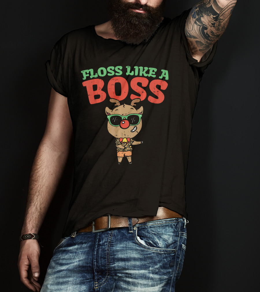 Funky Reindeer Floss Like A Boss In Shades And Festive Attire T-Shirt