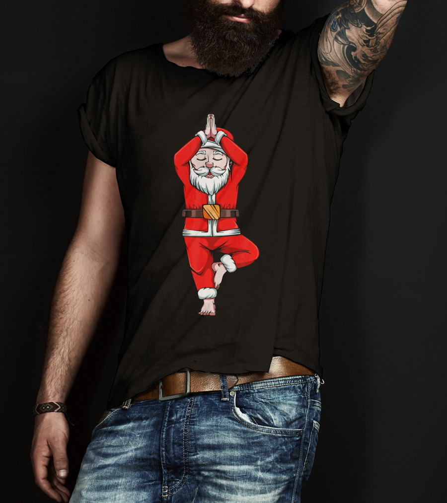 Funny Santa Claus Yoga Pose Meditation Tree Zen Relaxation T-Shirt