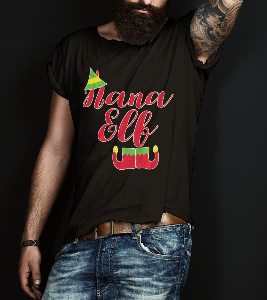 Nana Elf Funny Christmas With Elf Hat And Shoes T-Shirt
