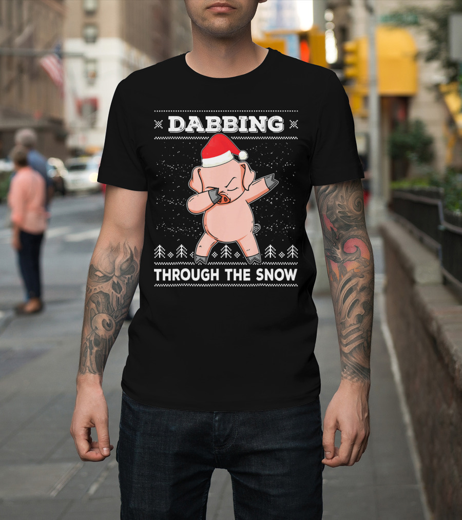 Dabbing Through The Snow Pig With Santa Hat T-Shirt
