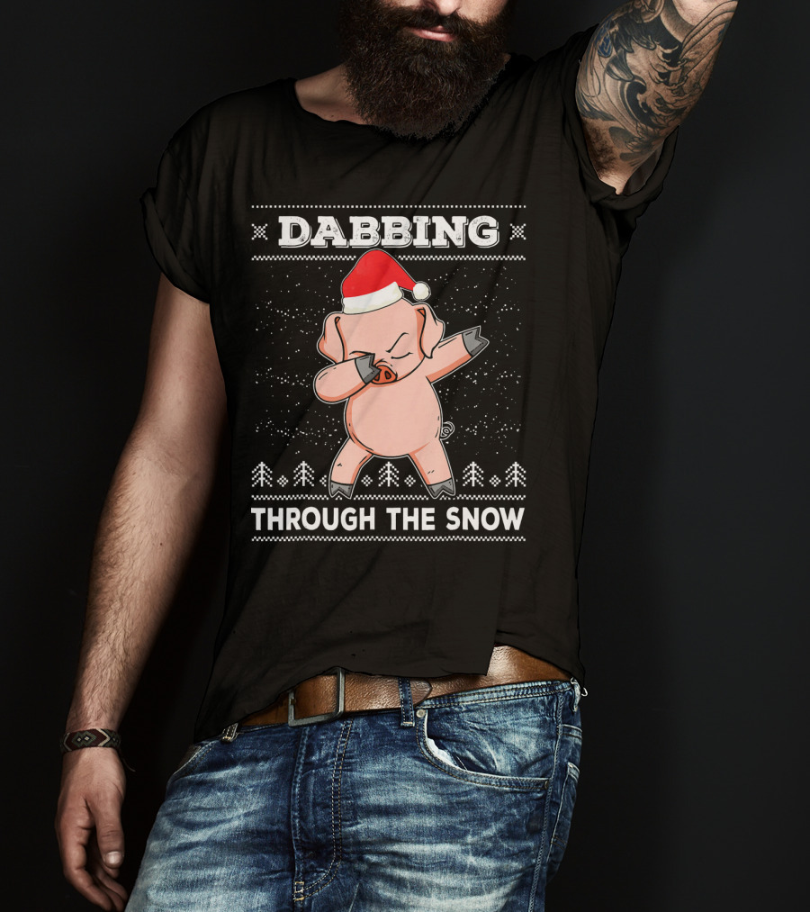 Dabbing Through The Snow Pig With Santa Hat T-Shirt