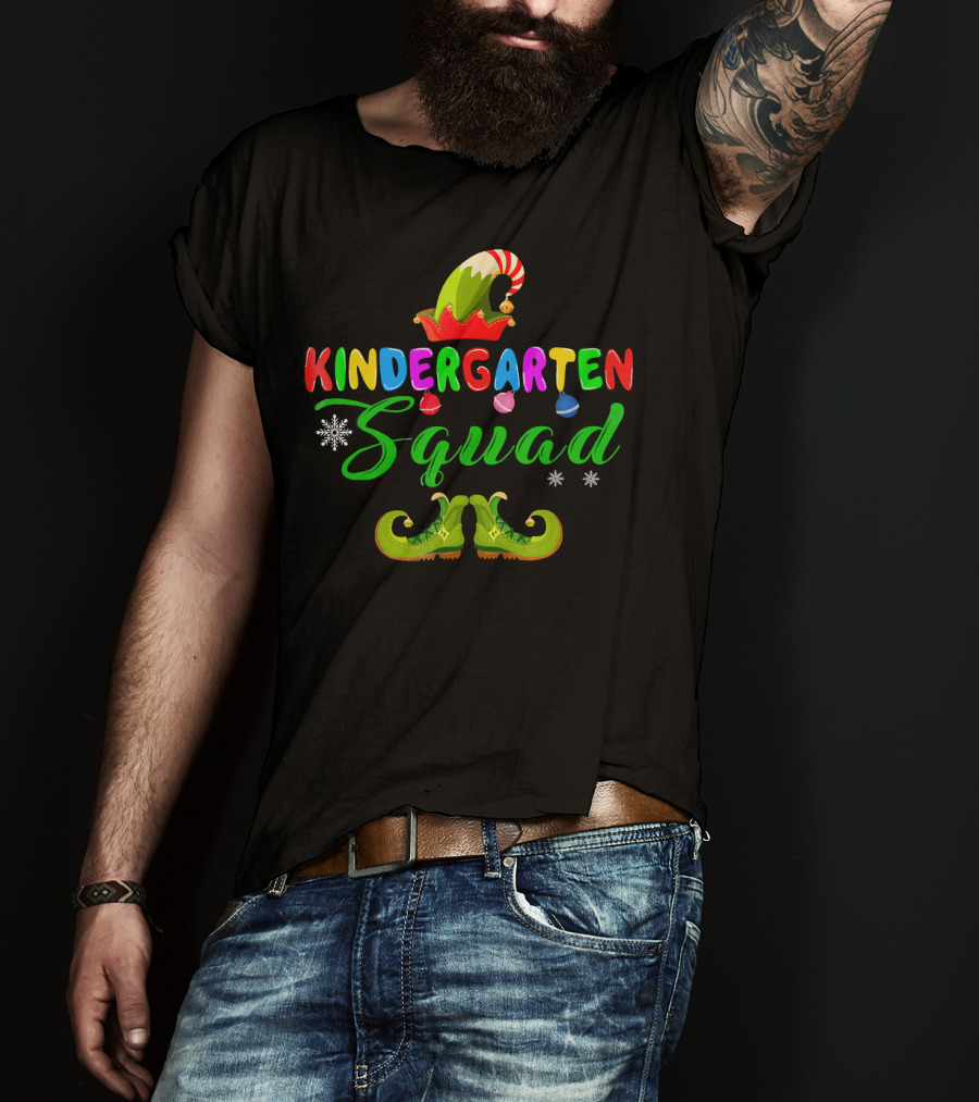 Kindergarten Squad Christmas Elf Hat And Shoes T-Shirt