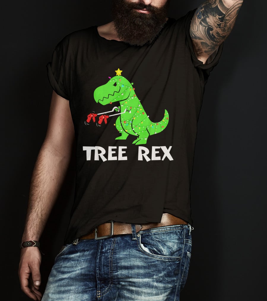 Tree Rex Funny Christmas Dinos Wrapped In Lights T-Shirt