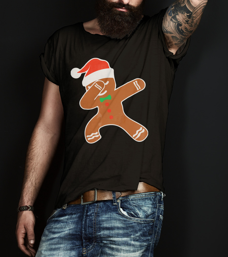 Funny Dabbing Gingerbread With Santa Hat T-Shirt