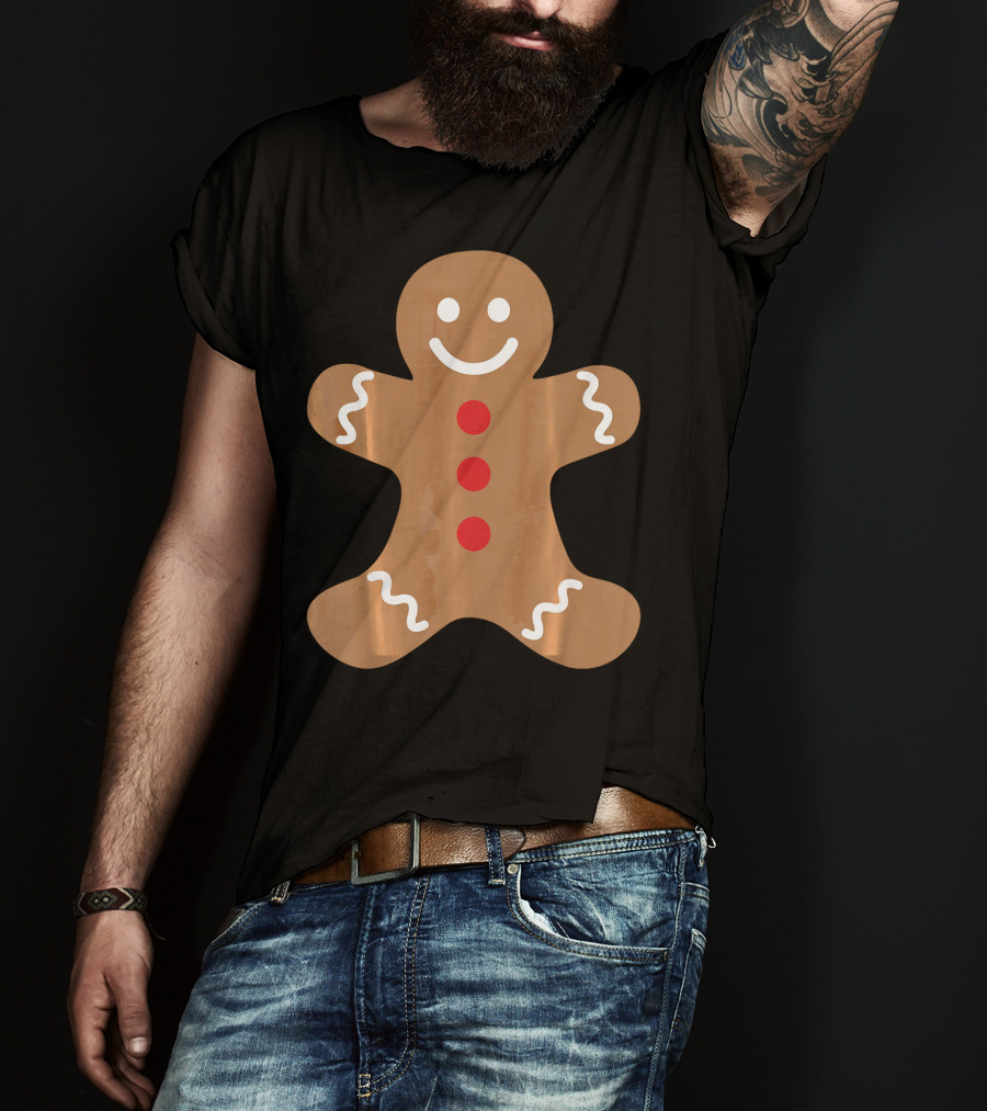 Smiling Gingerbread Man Holiday Cookie Decor T-Shirt