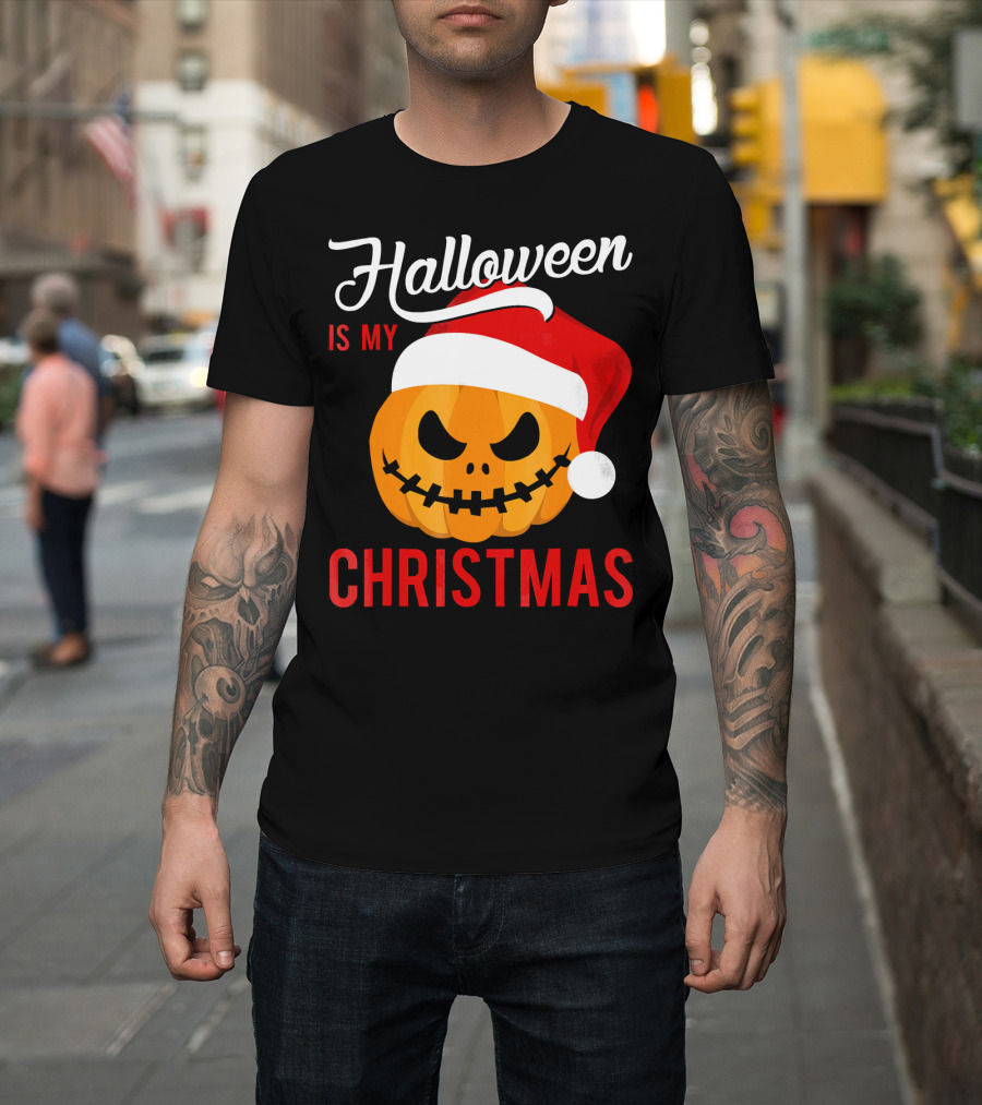 Halloween Is My Christmas Pumpkin Santa Hat T-Shirt