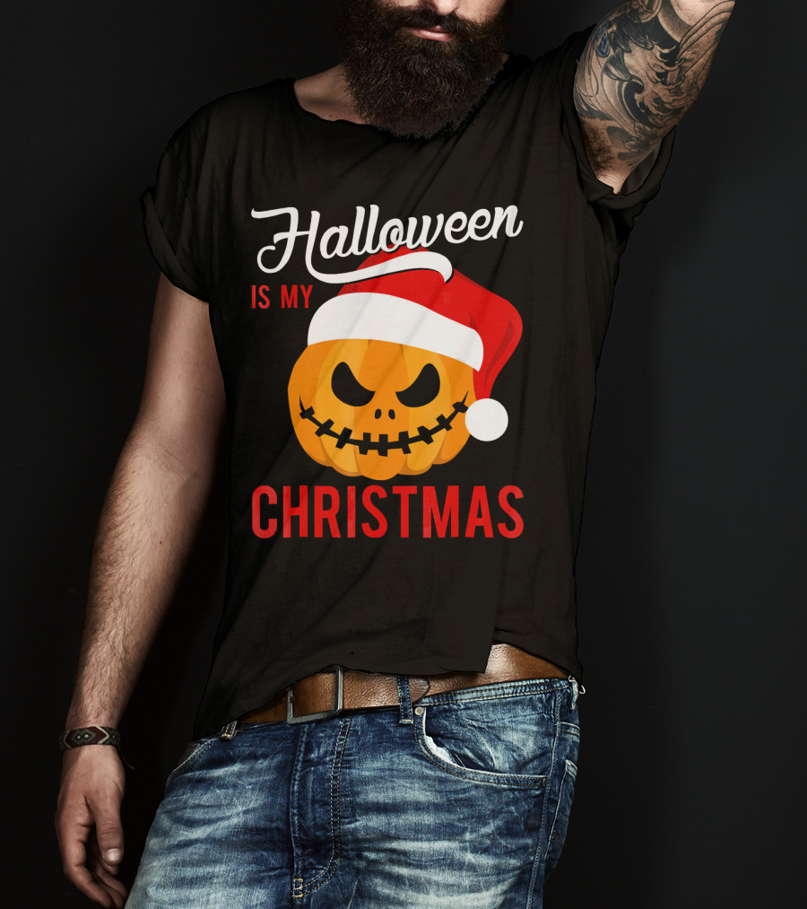 Halloween Is My Christmas Pumpkin Santa Hat T-Shirt