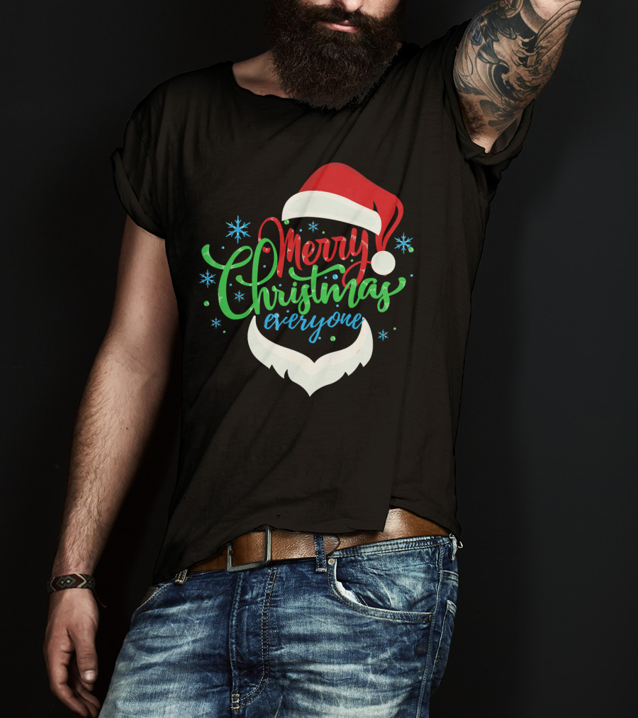 Merry Christmas Everyone Santa Hat With Beard T-Shirt