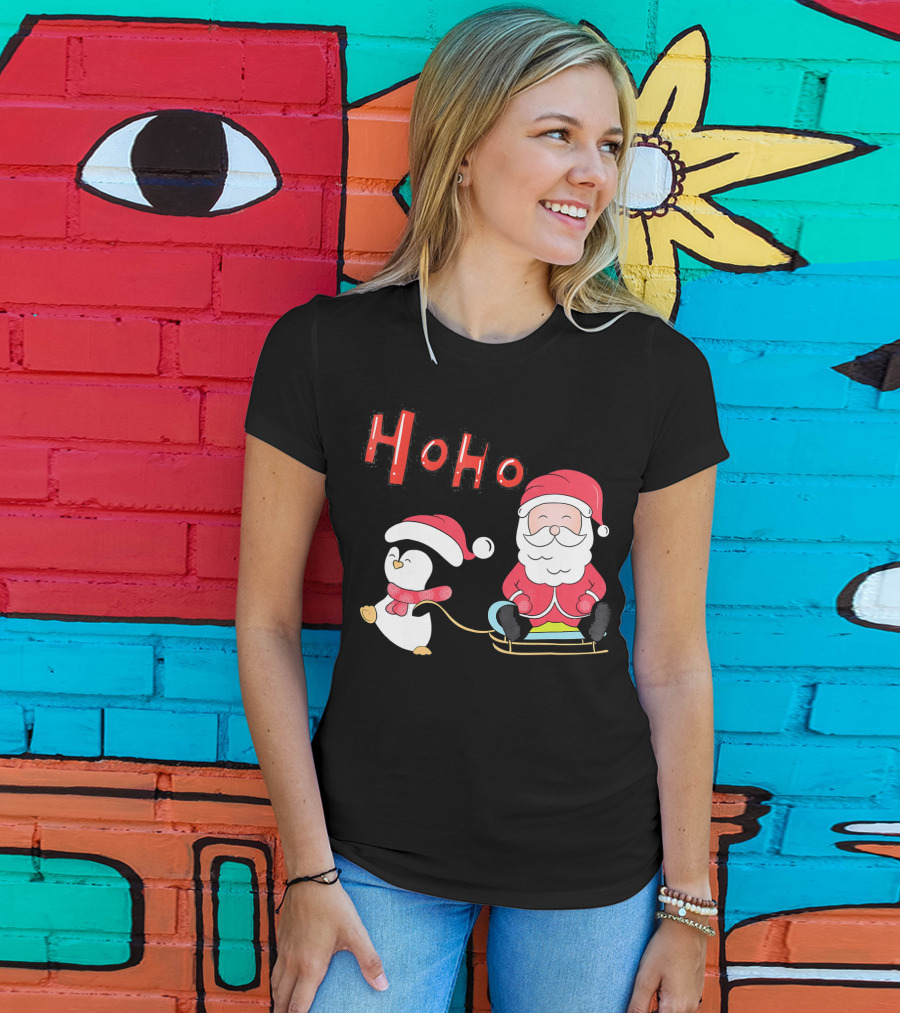 Ho Ho Santa Penguin Merry Christmas Happy Family T-Shirt