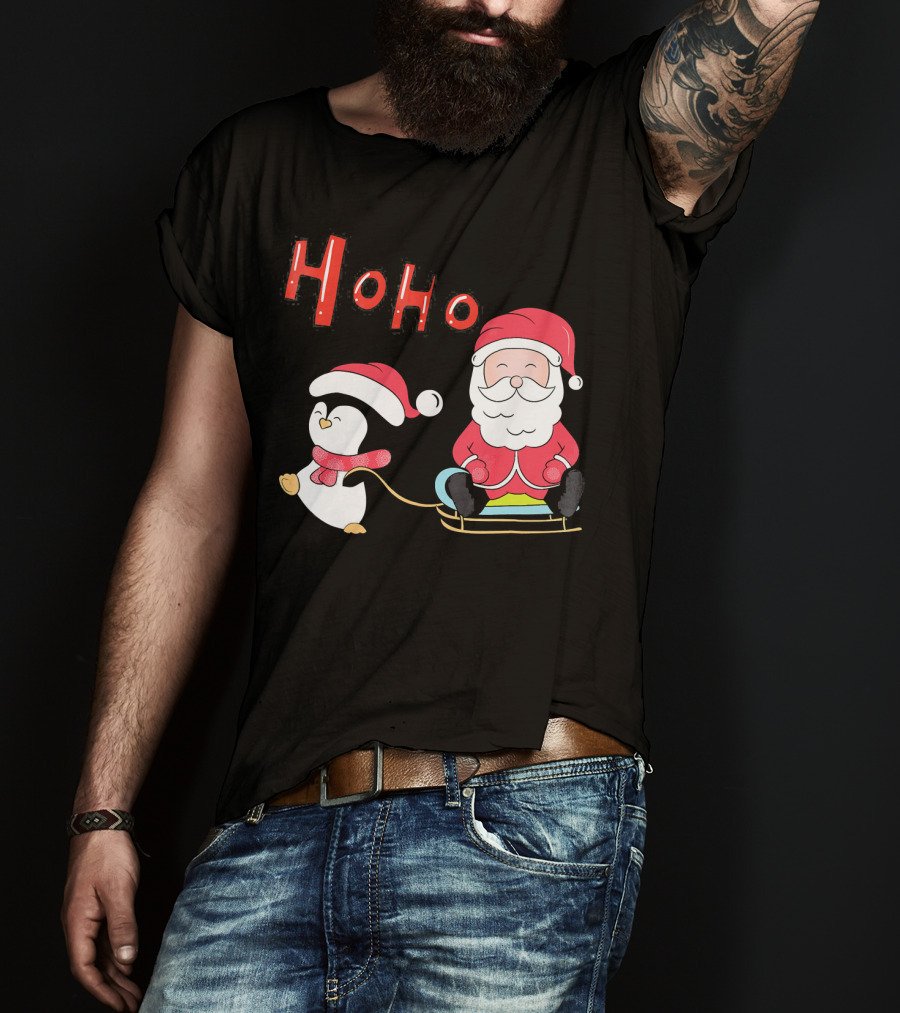 Ho Ho Santa Penguin Merry Christmas Happy Family T-Shirt