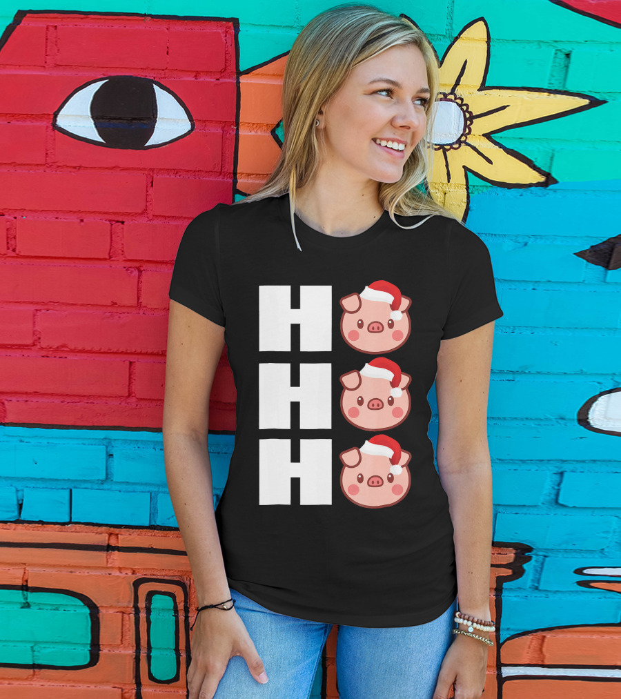 HO HO HO Santa Hat Funny Pig Christmas T-Shirt