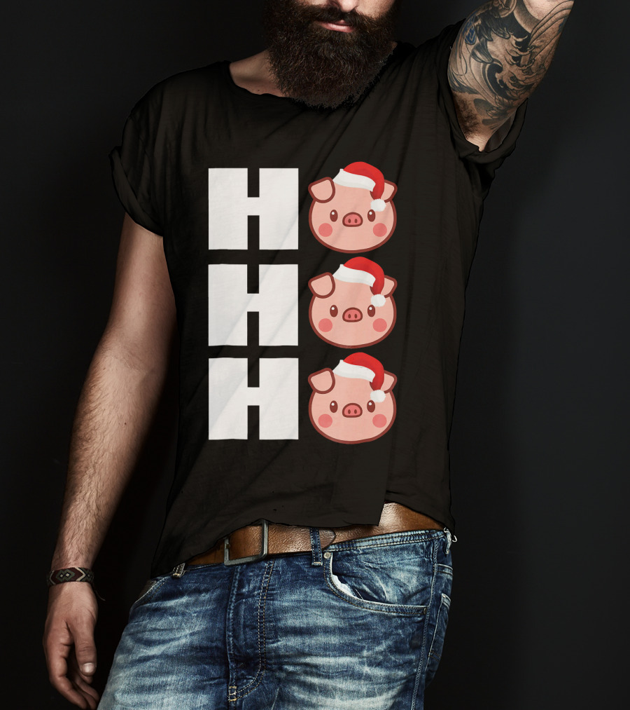 HO HO HO Santa Hat Funny Pig Christmas T-Shirt