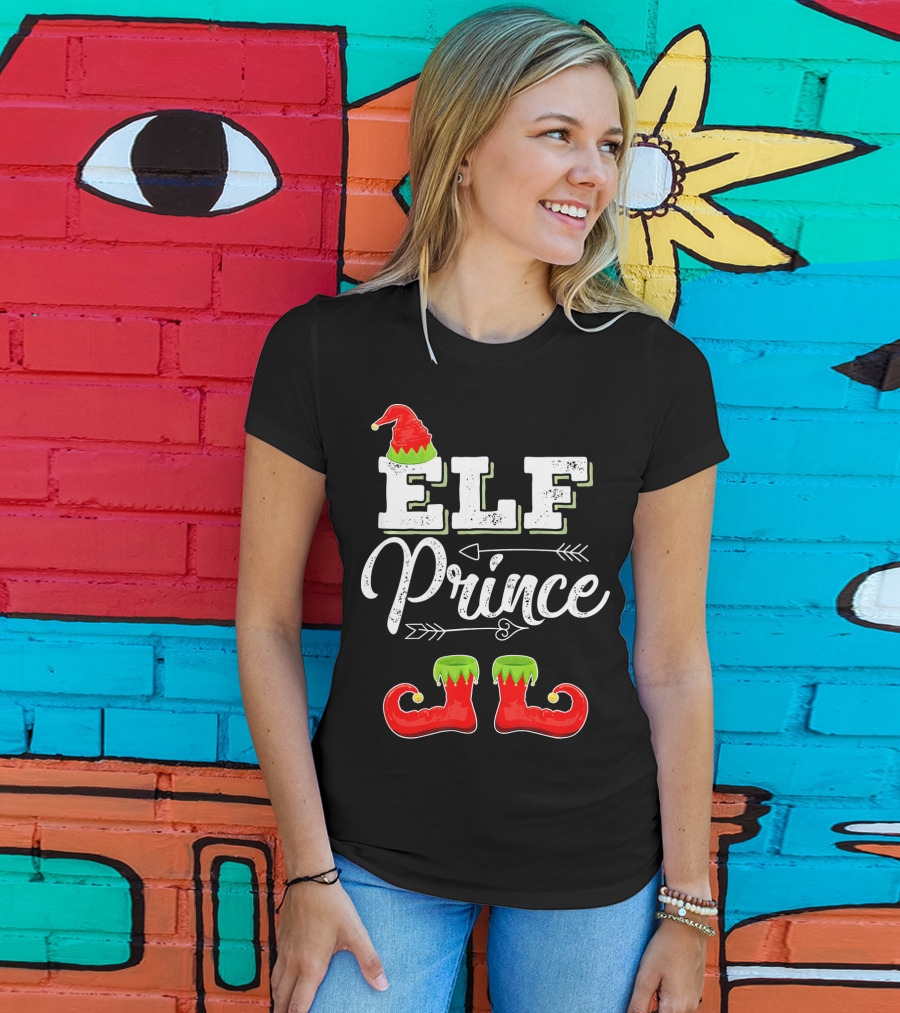 Prince Elf Matching Family Christmas Cos Elf Prince Hat Boots Holiday T-Shirt
