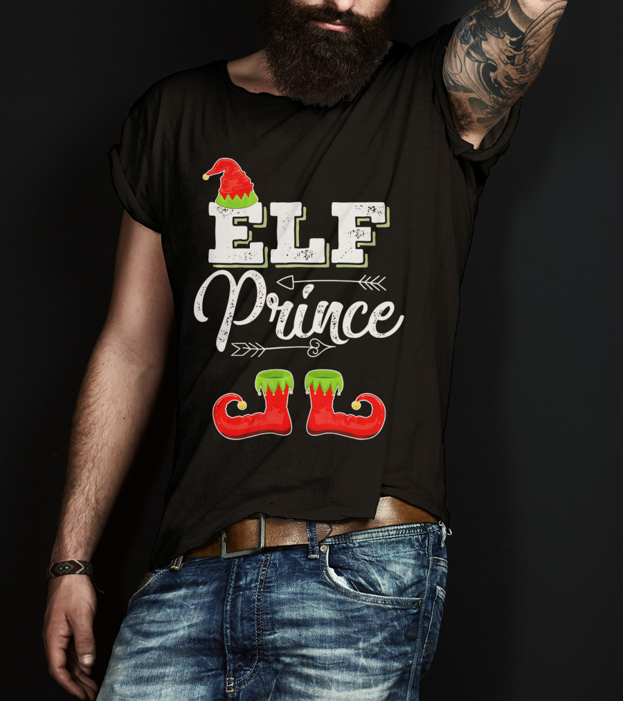 Prince Elf Matching Family Christmas Cos Elf Prince Hat Boots Holiday T-Shirt