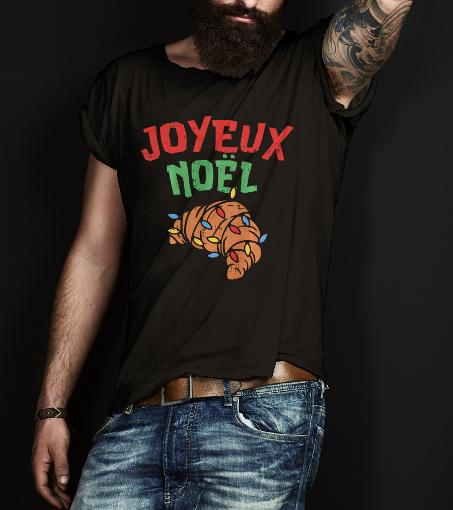 Joyeux Noel Croissant Christmas Lights T-Shirt