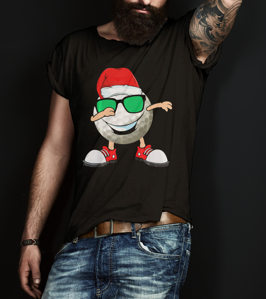 Dabbing Golf Ball With Santa Hat And Sunglasses T-Shirt
