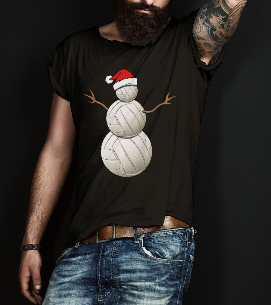 Snowman Volleyball Santa Hat Funny Christmas Balls T-Shirt