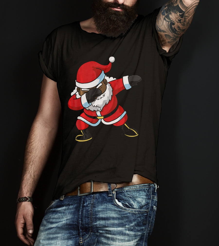 Christmas Dabbing Black Santa Claus Gesture T-Shirt