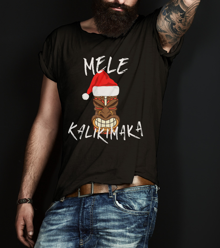 Mele Kalikimaka Tiki Santa Hat Merry Christmas Haw T-Shirt