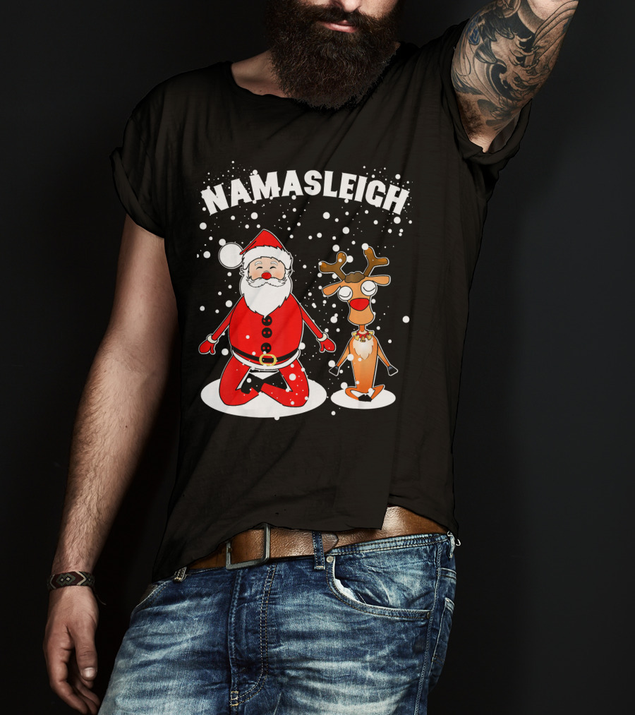 NamaSleigh Funny Christmas Yoga Santa And Reindeer Meditation T-Shirt