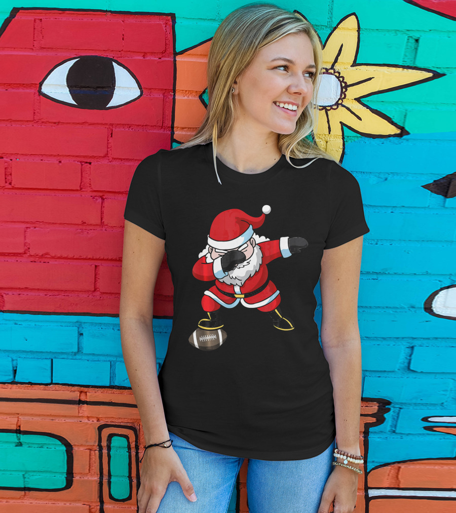 Football Santa Dabbing With Christmas Cheer T-Shirt