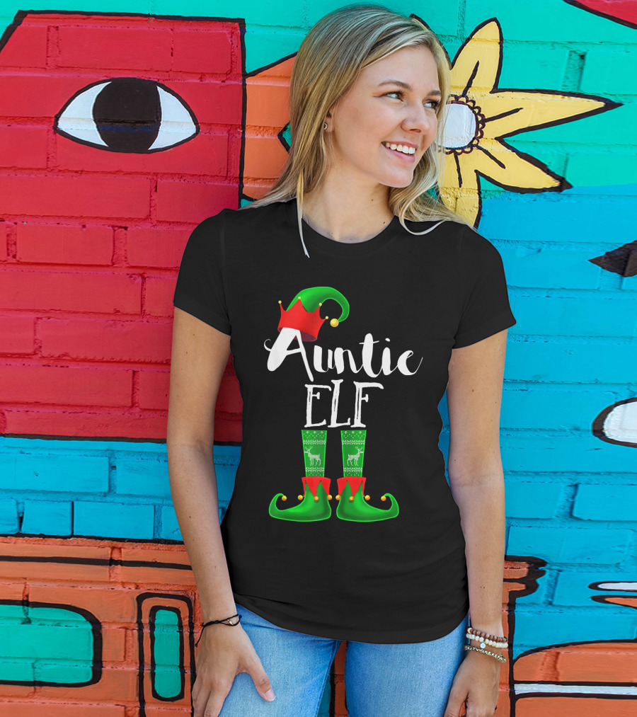 Auntie Elf Matching Family Christmas Socks And Hat T-Shirt