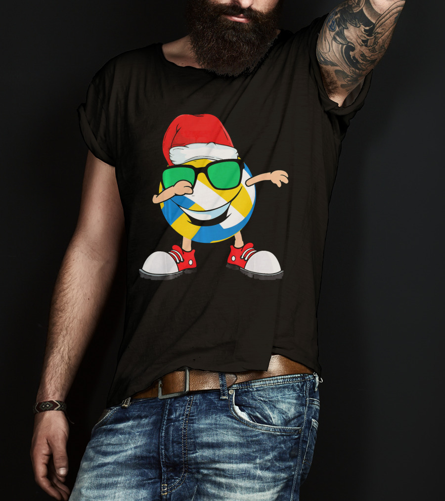 Dabbing Smiling Volleyball Santa Hat With Sunglasses And Shoes T-Shirt