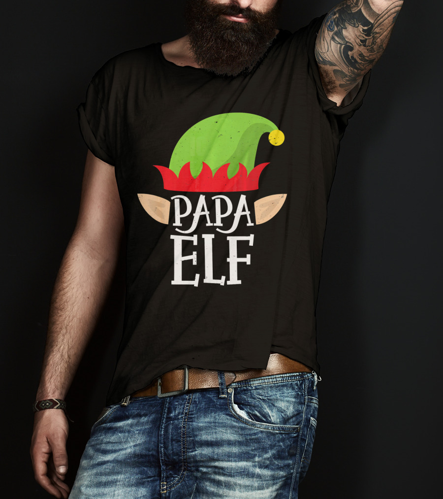 Papa Elf Hat With Ears Christmas T-Shirt